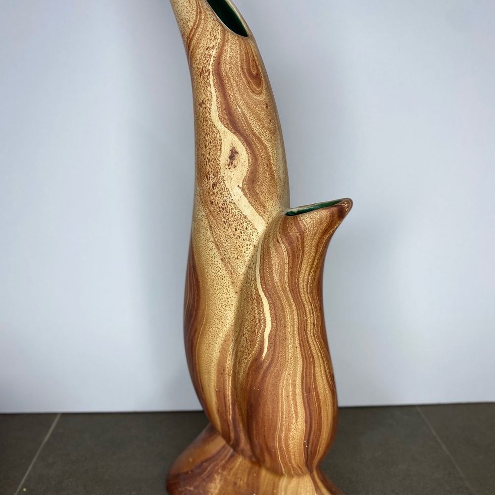 Vase Pottery double opening Organic Wood look MCM Rocky Mountain Pottery Browns